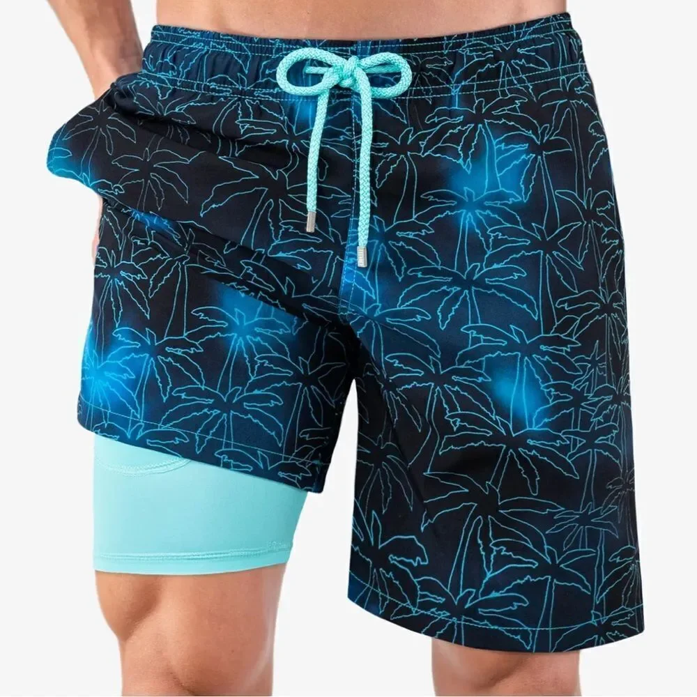 Capelle Miami Foggy Palms Board Shorts Men’s Large Swim Trunks w/Carry Bag